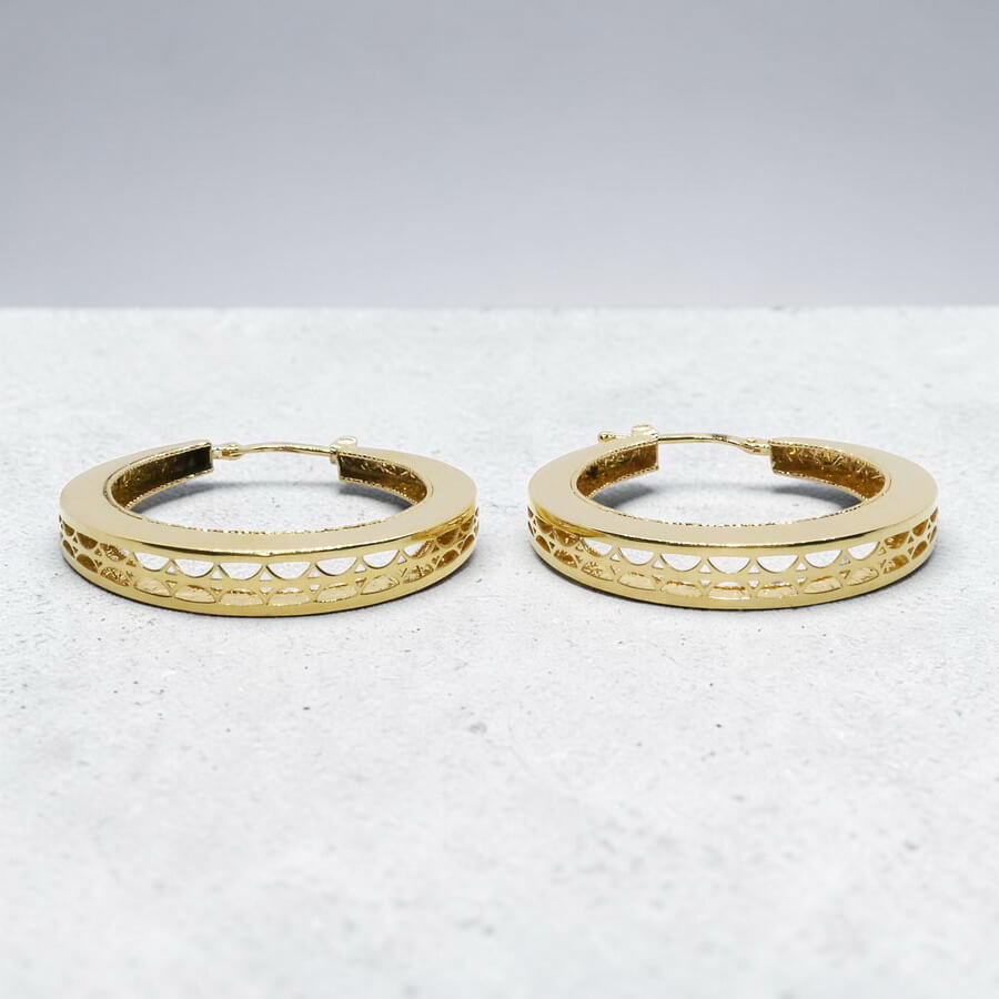 Pendientes Aro Oro 18K Mujer | Aros Calados 34 mm x 5 mm | Cierre Click | Oro Amarillo 750 | 6,50 g | Aros Grandes Elegantes - Imagen 5