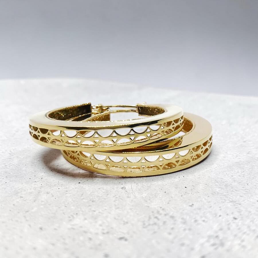 Pendientes Aro Oro 18K Mujer | Aros Calados 34 mm x 5 mm | Cierre Click | Oro Amarillo 750 | 6,50 g | Aros Grandes Elegantes