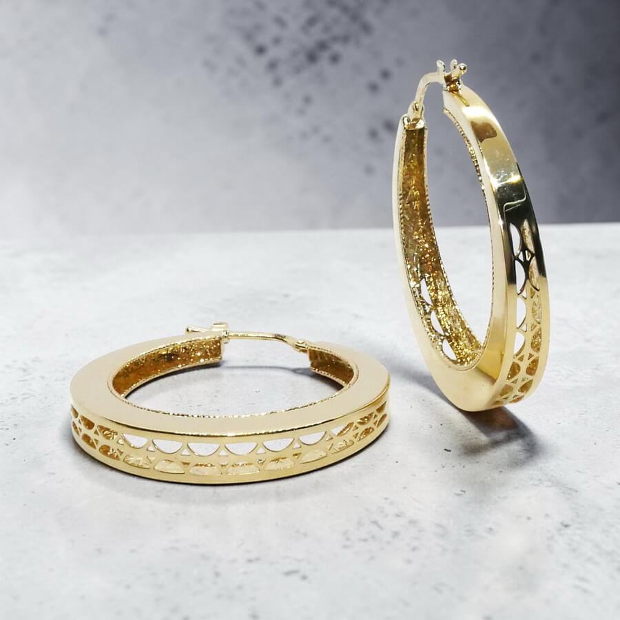 Pendientes Aro Oro 18K Mujer | Aros Calados 34 mm x 5 mm | Cierre Click | Oro Amarillo 750 | 6,50 g | Aros Grandes Elegantes - Imagen 7