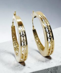 Pendientes Aro Oro 18K Mujer | Aros Calados 34 mm x 5 mm | Cierre Click | Oro Amarillo 750 | 6,50 g | Aros Grandes Elegantes - Imagen 9