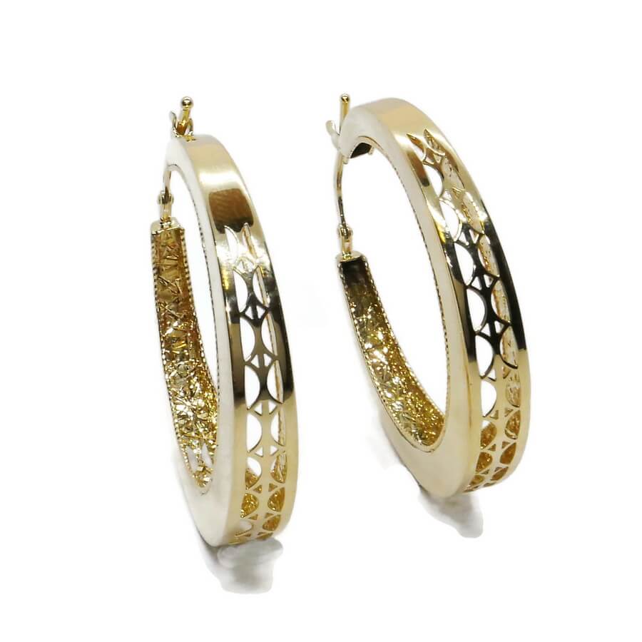 Pendientes Aro Oro 18K Mujer | Aros Calados 34 mm x 5 mm | Cierre Click | Oro Amarillo 750 | 6,50 g | Aros Grandes Elegantes - Imagen 6