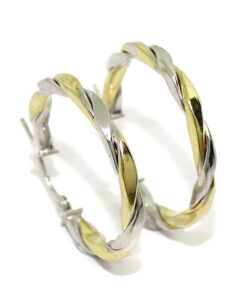 Pendientes Aro Bicolor Mujer Oro Amarillo y Blanco 18K | 25 mm | Tubo Cuadrado 2,5 mm | 2,00 g | Aros Elegantes y Modernos con Cierre Seguro