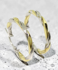 Pendientes Aro Bicolor Mujer Oro Amarillo y Blanco 18K | 25 mm | Tubo Cuadrado 2,5 mm | 2,00 g | Aros Elegantes y Modernos con Cierre Seguro - Imagen 5
