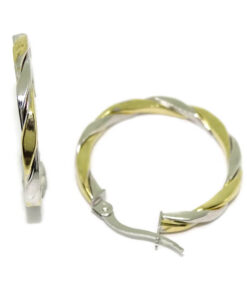 Pendientes Aro Bicolor Mujer Oro Amarillo y Blanco 18K | 25 mm | Tubo Cuadrado 2,5 mm | 2,00 g | Aros Elegantes y Modernos con Cierre Seguro - Imagen 6