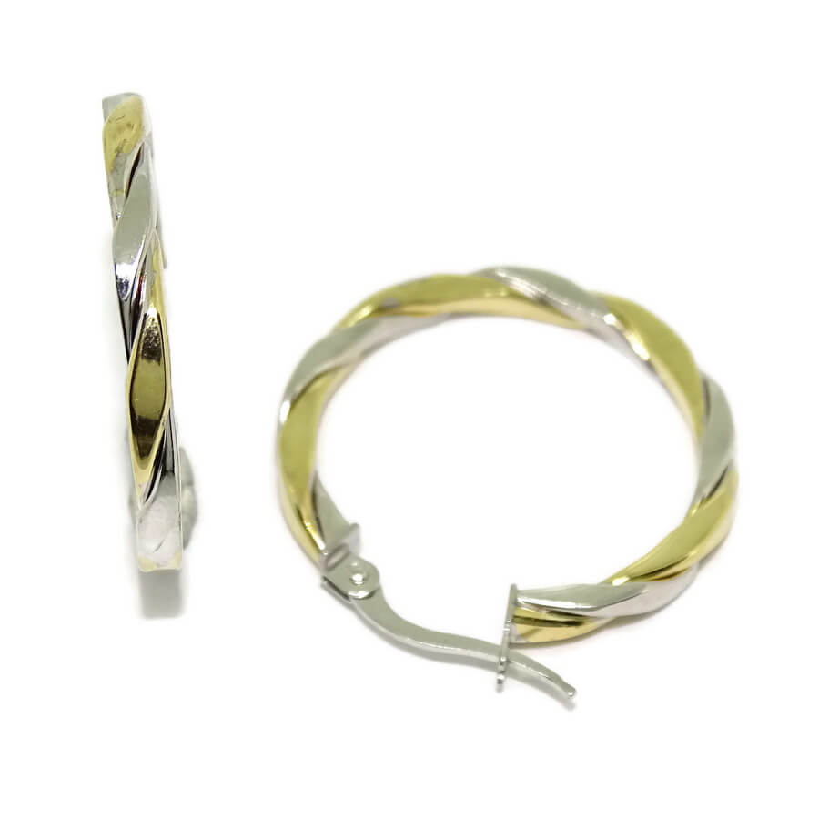 Pendientes Aro Bicolor Mujer Oro Amarillo y Blanco 18K | 25 mm | Tubo Cuadrado 2,5 mm | 2,00 g | Aros Elegantes y Modernos con Cierre Seguro - Imagen 6