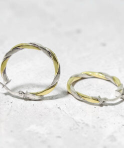 Pendientes Aro Bicolor Mujer Oro Amarillo y Blanco 18K | 25 mm | Tubo Cuadrado 2,5 mm | 2,00 g | Aros Elegantes y Modernos con Cierre Seguro - Imagen 7