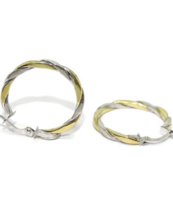 Pendientes Aro Bicolor Mujer Oro Amarillo y Blanco 18K | 25 mm | Tubo Cuadrado 2,5 mm | 2,00 g | Aros Elegantes y Modernos con Cierre Seguro - Imagen 9