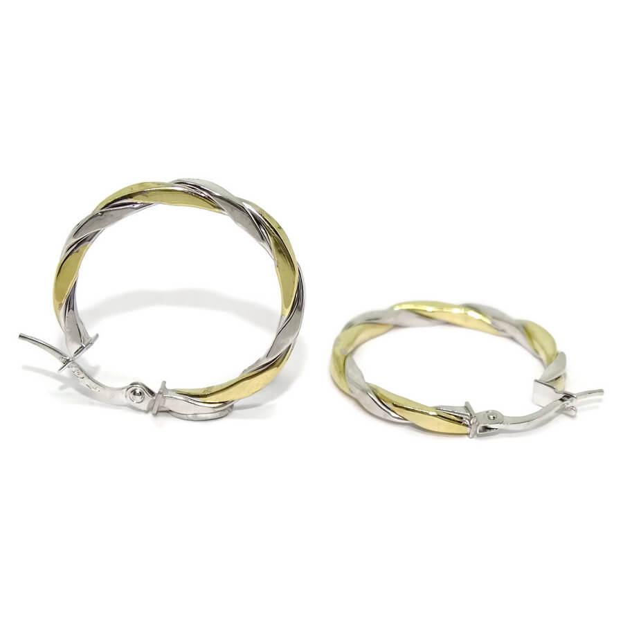 Pendientes Aro Bicolor Mujer Oro Amarillo y Blanco 18K | 25 mm | Tubo Cuadrado 2,5 mm | 2,00 g | Aros Elegantes y Modernos con Cierre Seguro - Imagen 9