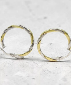 Pendientes Aro Bicolor Mujer Oro Amarillo y Blanco 18K | 25 mm | Tubo Cuadrado 2,5 mm | 2,00 g | Aros Elegantes y Modernos con Cierre Seguro - Imagen 8