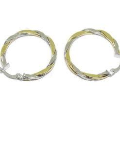 Pendientes Aro Bicolor Mujer Oro Amarillo y Blanco 18K | 25 mm | Tubo Cuadrado 2,5 mm | 2,00 g | Aros Elegantes y Modernos con Cierre Seguro - Imagen 4