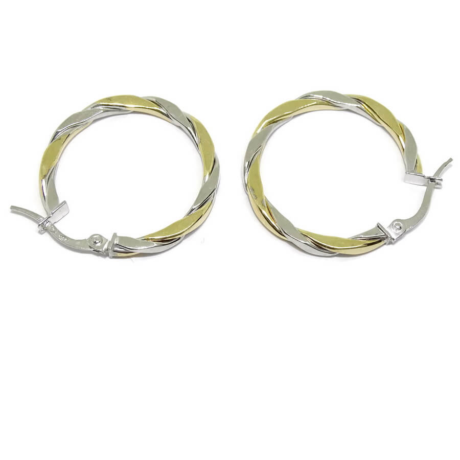 Pendientes Aro Bicolor Mujer Oro Amarillo y Blanco 18K | 25 mm | Tubo Cuadrado 2,5 mm | 2,00 g | Aros Elegantes y Modernos con Cierre Seguro - Imagen 4