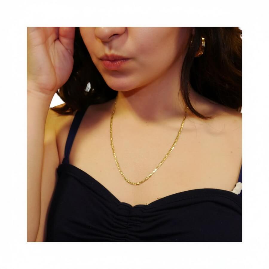 Cadena Oro Amarillo 18K Mujer 50 cm | Cadena Valentino 3x1 Plana 3 mm | Cadena Elegante para Cruz, Medalla o Colgante | Oro 750 | 3,55 g - Imagen 7