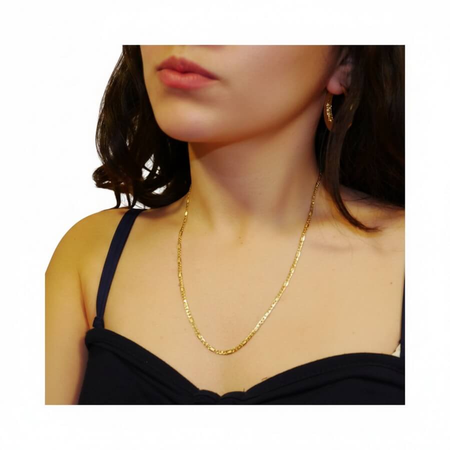 Cadena Oro Amarillo 18K Mujer 50 cm | Cadena Valentino 3x1 Plana 3 mm | Cadena Elegante para Cruz, Medalla o Colgante | Oro 750 | 3,55 g - Imagen 2