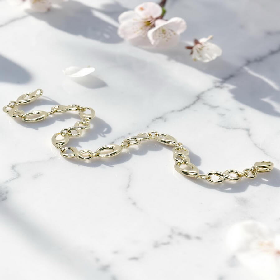 Pulsera Mujer Oro Amarillo 18K Infinito | Pulsera Oro 750 con Eslabones Ovalados | 19 cm | Cierre Mosquetón | 3,55 g | Regalo Elegante - Imagen 8