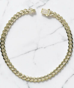 Pulsera Barbada Plana Cuadrada de Oro Amarillo 18k para Hombre – 20 cm – 8,35 g – Cierre de Caja con Circonitas