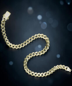 Pulsera Barbada Plana Cuadrada de Oro Amarillo 18k para Hombre – 20 cm – 8,35 g – Cierre de Caja con Circonitas - Imagen 8