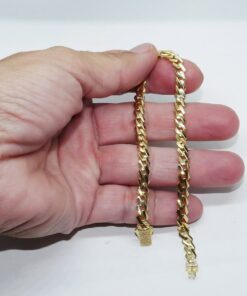 Pulsera Barbada Plana Cuadrada de Oro Amarillo 18k para Hombre – 20 cm – 8,35 g – Cierre de Caja con Circonitas - Imagen 3