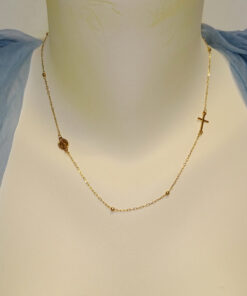 Alternative view of Collar Rosario Oro Amarillo 18K Mujer Niña 45 cm con Virgen Cruz y Bolas Oro, Cadena Comunión, Joya Religiosa, 2,75 g