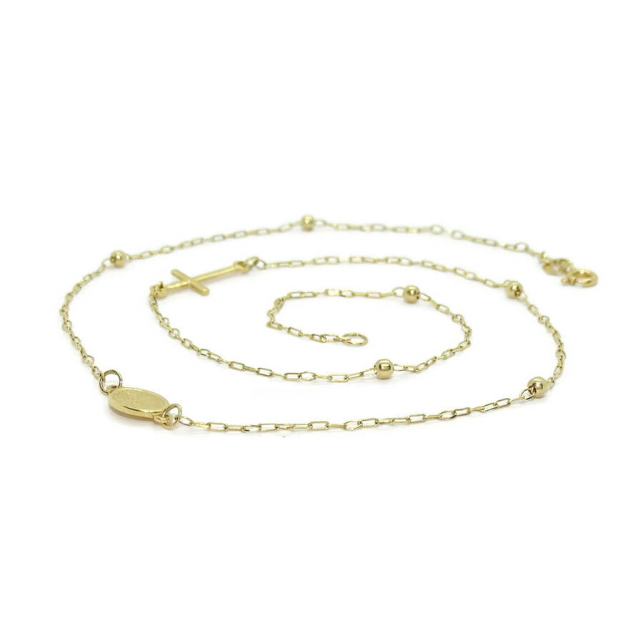 Collar Rosario Oro Amarillo 18K Mujer Niña 45 cm con Virgen Cruz y Bolas Oro, Cadena Comunión, Joya Religiosa, 2,75 g - Imagen 5
