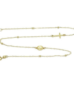 Collar Rosario Oro Amarillo 18K Mujer Niña 45 cm con Virgen Cruz y Bolas Oro, Cadena Comunión, Joya Religiosa, 2,75 g - Imagen 4