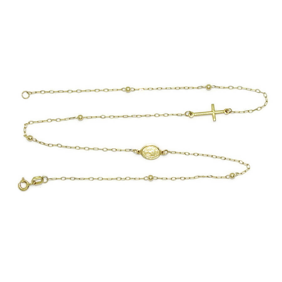 Collar Rosario Oro Amarillo 18K Mujer Niña 45 cm con Virgen Cruz y Bolas Oro, Cadena Comunión, Joya Religiosa, 2,75 g - Imagen 4