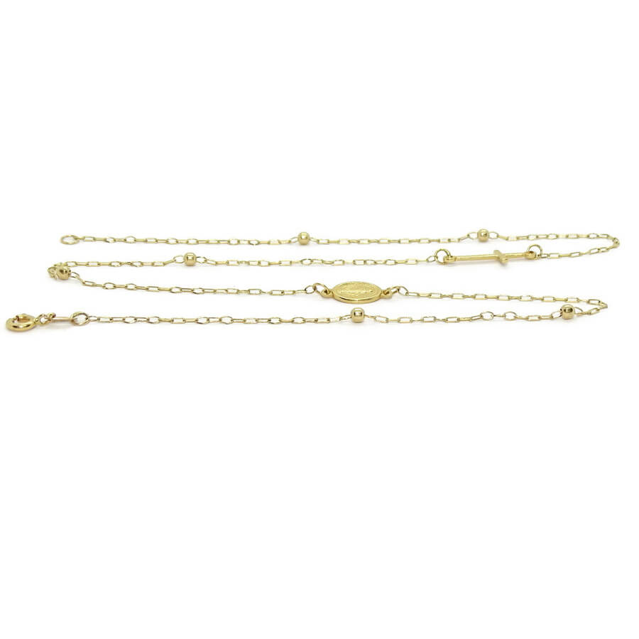 Collar Rosario Oro Amarillo 18K Mujer Niña 45 cm con Virgen Cruz y Bolas Oro, Cadena Comunión, Joya Religiosa, 2,75 g - Imagen 8