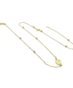 Collar Rosario Oro Amarillo 18K Mujer Niña 45 cm con Virgen Cruz y Bolas Oro, Cadena Comunión, Joya Religiosa, 2,75 g - Imagen 7