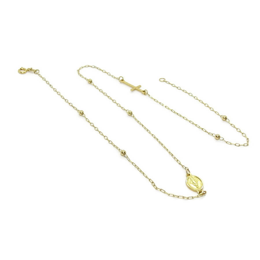 Collar Rosario Oro Amarillo 18K Mujer Niña 45 cm con Virgen Cruz y Bolas Oro, Cadena Comunión, Joya Religiosa, 2,75 g - Imagen 7