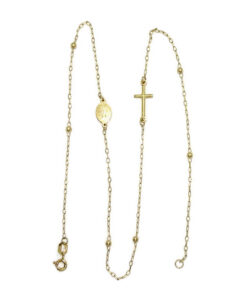 Collar Rosario Oro Amarillo 18K Mujer Niña 45 cm con Virgen Cruz y Bolas Oro, Cadena Comunión, Joya Religiosa, 2,75 g - Imagen 6