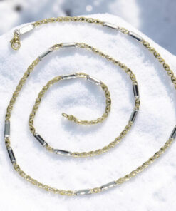 Cadena Bicolor de Oro 18k para Mujer – 50 cm – Valentino y Barras de Oro Blanco – 6,30 g - Imagen 6