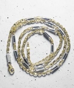 Cadena Bicolor de Oro 18k para Mujer – 50 cm – Valentino y Barras de Oro Blanco – 6,30 g