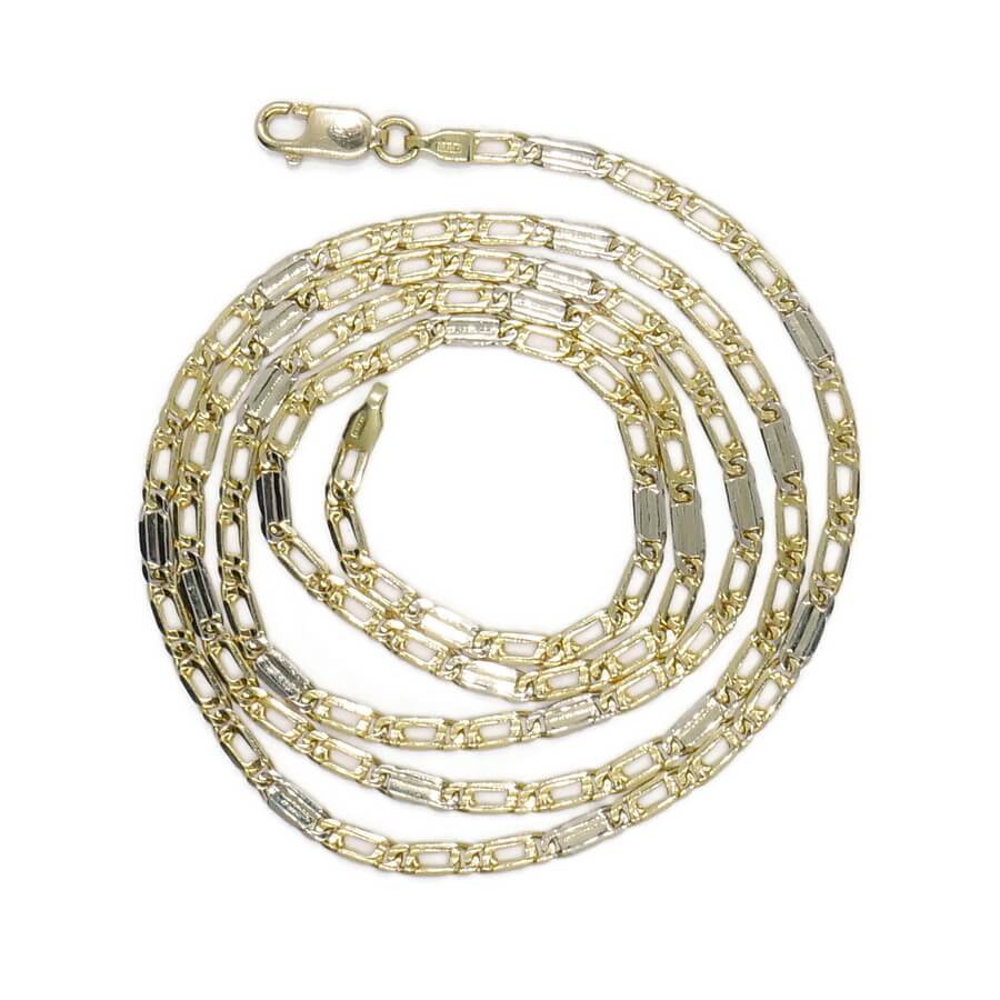 Never Say Never Cadena de oro 18k maciza 2,5 mm 60 cm 10,05 g ojo de tigre combinada oro blanco