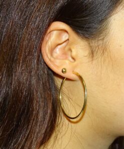 Pendientes de Aro Oro 18 Quilates Mujer – Aros 4,4 cm Oro Amarillo 750 – Grandes, Ligeros y Elegantes – Cierre Click – 2,40 g - Imagen 3