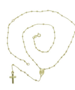Rosario de Oro Amarillo 18K de 45 cm – 57 Bolas de 2 mm – Virgen y Cruz – 2,85 g – Primera Comunión