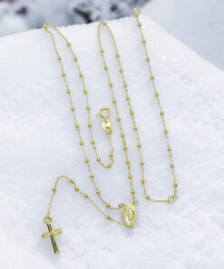 Rosario de Oro Amarillo 18K de 45 cm – 57 Bolas de 2 mm – Virgen y Cruz – 2,85 g – Primera Comunión - Imagen 8