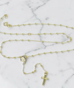 Rosario de Oro Amarillo 18K de 45 cm – 57 Bolas de 2 mm – Virgen y Cruz – 2,85 g – Primera Comunión - Imagen 7