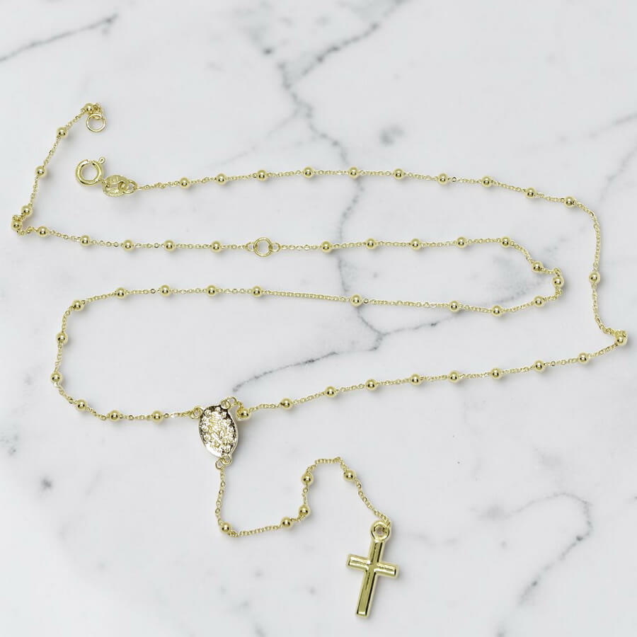 Rosario de Oro Amarillo 18K de 45 cm – 57 Bolas de 2 mm – Virgen y Cruz – 2,85 g – Primera Comunión - Imagen 7