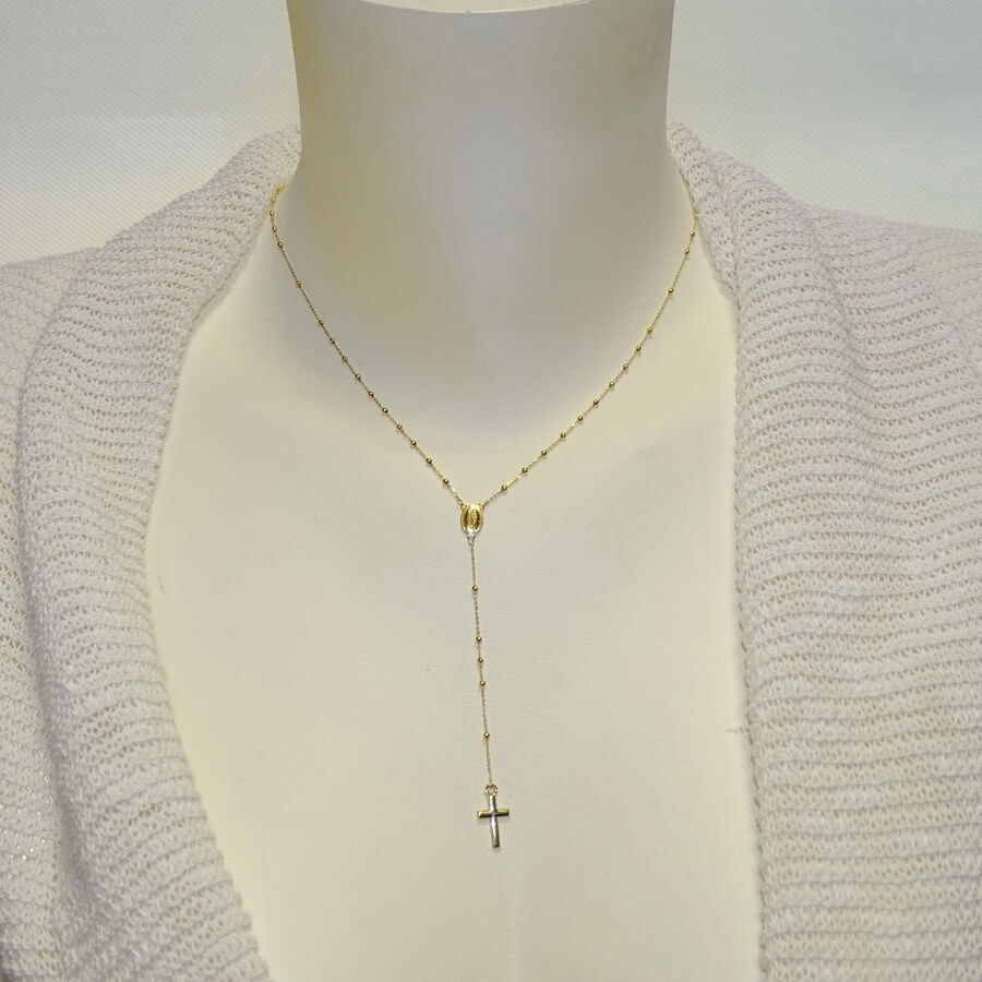 Rosario de Oro Amarillo 18K de 45 cm – 57 Bolas de 2 mm – Virgen y Cruz – 2,85 g – Primera Comunión - Imagen 3