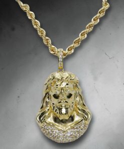 Cabeza de Cristo Oro 18k con Cordón Salomónico Oro 18k 60 cm | Colgante Religioso Oro 750 con Circonitas | 13 g Oro Auténtico - Imagen 6
