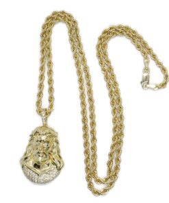 Cabeza de Cristo Oro 18k con Cordón Salomónico Oro 18k 60 cm | Colgante Religioso Oro 750 con Circonitas | 13 g Oro Auténtico - Imagen 7