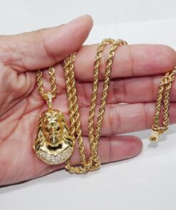 Cabeza de Cristo Oro 18k con Cordón Salomónico Oro 18k 60 cm | Colgante Religioso Oro 750 con Circonitas | 13 g Oro Auténtico - Imagen 3