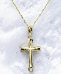 Conjunto Cruz Oro 18k 3,10 g con Cadena 50 cm | Cruz Clásica Mate y Brillo Sin Cristo. Ideal comunion y mujer - Imagen 4