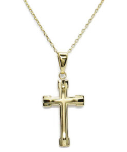 Conjunto Cruz Oro 18k 3,10 g con Cadena 50 cm | Cruz Clásica Mate y Brillo Sin Cristo. Ideal comunion y mujer
