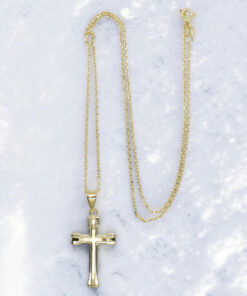 Conjunto Cruz Oro 18k 3,10 g con Cadena 50 cm | Cruz Clásica Mate y Brillo Sin Cristo. Ideal comunion y mujer - Imagen 7