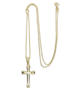 Conjunto Cruz Oro 18k 3,10 g con Cadena 50 cm | Cruz Clásica Mate y Brillo Sin Cristo. Ideal comunion y mujer - Imagen 5