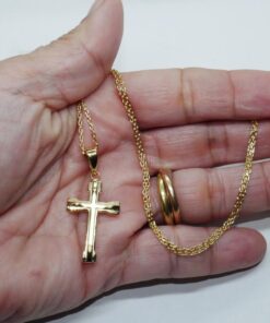 Conjunto Cruz Oro 18k 3,10 g con Cadena 50 cm | Cruz Clásica Mate y Brillo Sin Cristo. Ideal comunion y mujer - Imagen 3