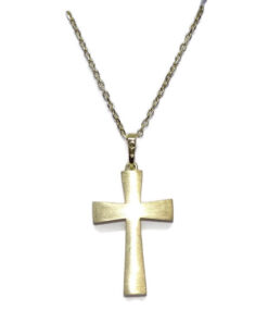 Cruz Bizantina Oro Amarillo 18k con Cadena 50 cm – Reversible Mate y Brillo – Primera Comunión – 3,60 g