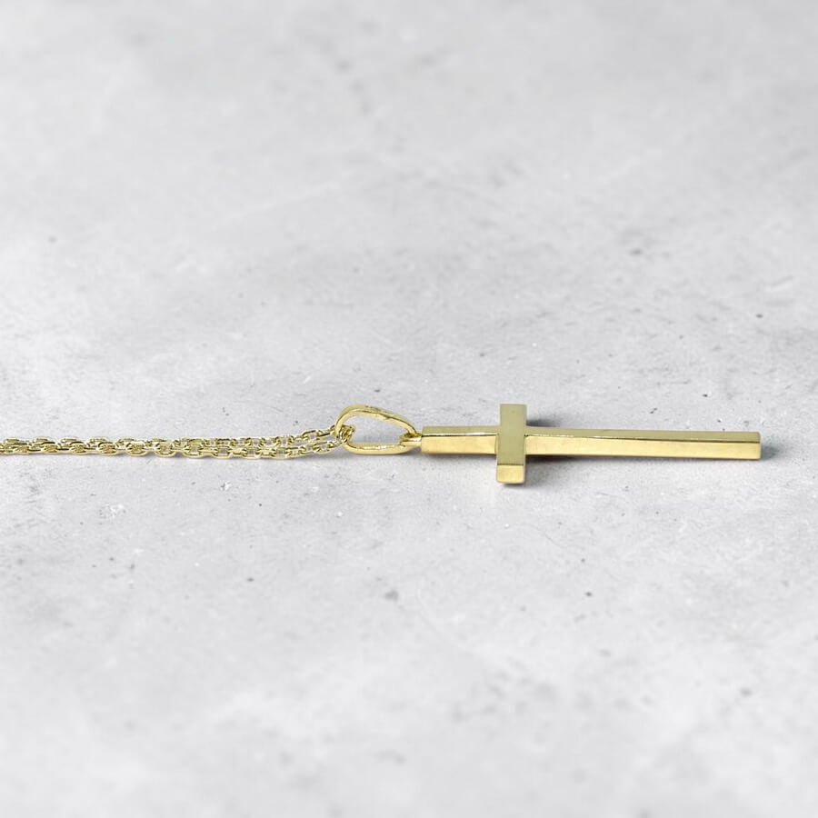 Cruz de Oro 18k Mediana con Cadena Forzada 50 cm – Reversible Mate y Brillo – Comunión Hombre Mujer – 3,10 g - Imagen 5