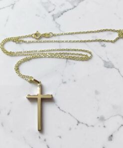 Cruz de Oro 18k Mediana con Cadena Forzada 50 cm – Reversible Mate y Brillo – Comunión Hombre Mujer – 3,10 g - Imagen 7