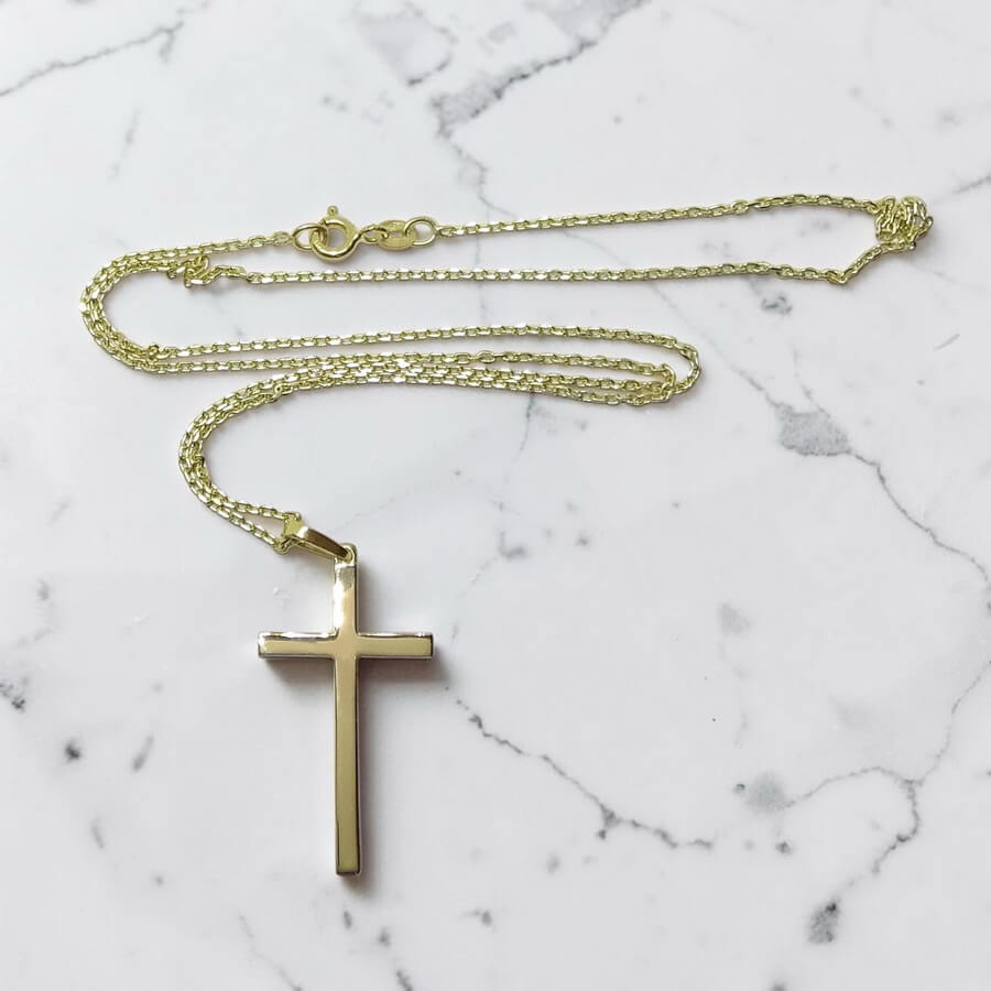 Cruz de Oro 18k Mediana con Cadena Forzada 50 cm – Reversible Mate y Brillo – Comunión Hombre Mujer – 3,10 g - Imagen 7